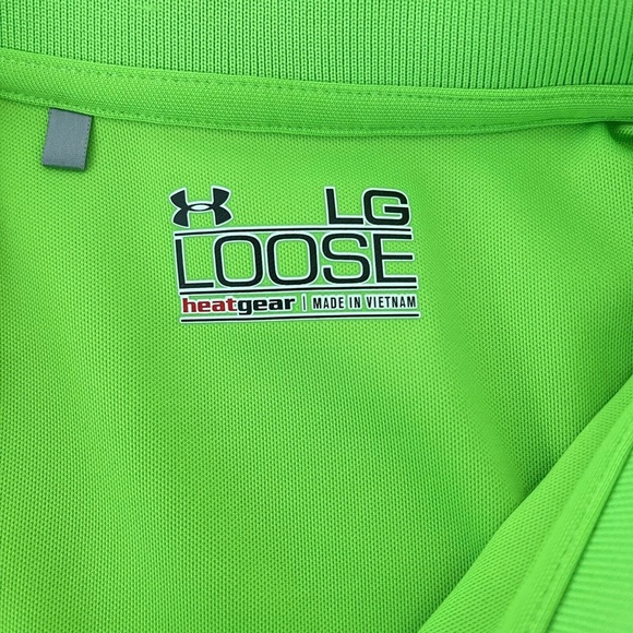 Under Amour Loose Heatgear Fluorescent Green Golf Polo Shirt Youche CC Mens L - Picture 10 of 11